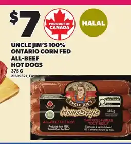 Loblaws UNCLE JIM'S 100% ONTARIO CORN FED ALL-BEEF HOT DOGS offer