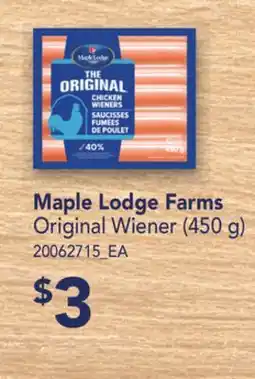 Loblaws MAPLE LODGE FARMS ORIGINAL WIENER, (450 G) offer