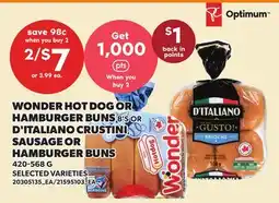 Loblaws WONDER HOT DOG OR HAMBURGER BUNS OR D'ITALIANO CRUSTINI! SAUSAGE OR HAMBURGER BUNS offer