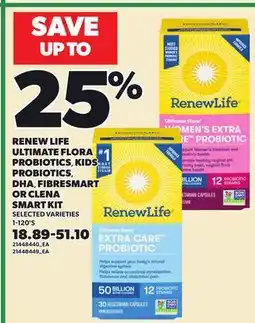 Loblaws RENEW LIFE ULTIMATE FLORA PROBIOTICS, KIDS PROBIOTICS, DHA, FIBRESMART OR CLENA SMART KIT, 1-120'S offer