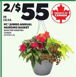 Loblaws PC JUMBO ANNUAL HANGING BASKET, 12 INCH offer