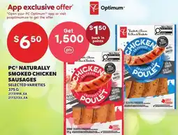 Loblaws PC NATURALLY SMOKED CHICKEN SAUSAGES offer