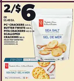 Loblaws PC CRACKERS 225 G, BUTTER TWISTS, 100 G, PITA CRACKERS, 142 G OR SCALLOPED CRACKERS, 185 G offer