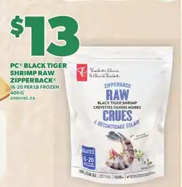 Loblaws PC BLACK TIGER SHRIMP RAW ZIPPERBACK offer