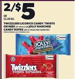 Loblaws TWIZZLERS LICORICE CANDY, TWISTS OR NIBS, 311-454 G OR JOLLY RANCHER CANDY ROPES, 283 G offer