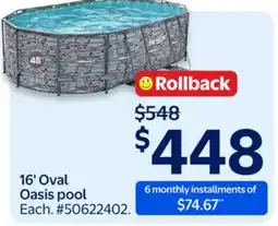 Walmart 16' Oval Oasis pool offer