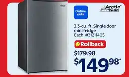 Walmart Arctic King 3.3-cu. ft. Single door mini fridge offer