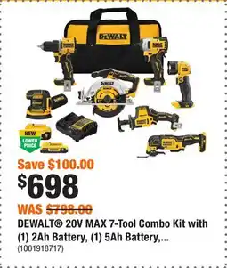 Home Depot DEWALT 20V MAX 7-Tool Combo Kit with (1) 2Ah Battery, (1) 5Ah Battery, Charger & Bag offer