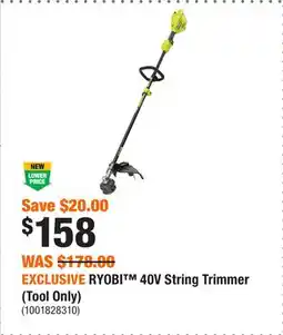 Home Depot EXCLUSIVE RYOBI 40V String Trimmer (Tool Only) offer