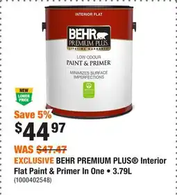 Home Depot EXCLUSIVE BEHR PREMIUM PLUS Interior Flat Paint & Primer In One • offer