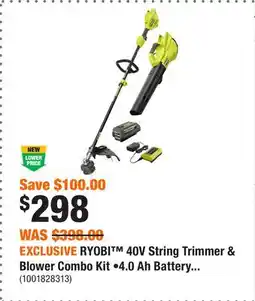 Home Depot EXCLUSIVE RYOBI 40V String Trimmer & Blower Combo Kit •4.0 Ah Battery and Charger offer