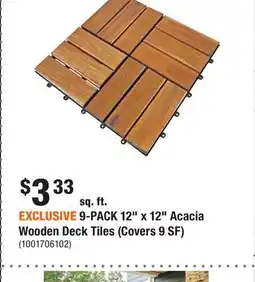 Home Depot EXCLUSIVE 9-PACK 12 x 12 Acacia Wooden Deck Tiles (Covers 9 SF) offer