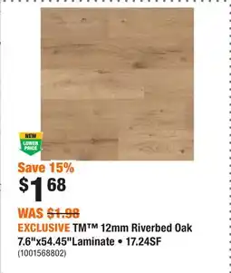 Home Depot EXCLUSIVE TM 12mm Riverbed Oak 7.6x54.45Laminate • 17.24SF offer