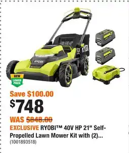 Home Depot EXCLUSIVE RYOBI 40V HP 21 Self-Propelled Lawn Mower Kit with (2) 6.0Ah Batteries and Charger offer