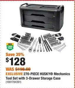 Home Depot EXCLUSIVE 270-PIECE HUSKY Mechanics Tool Set with 3-Drawer Storage Case offer