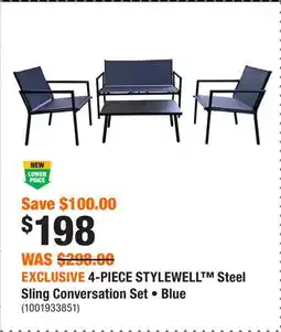 Home Depot EXCLUSIVE 4-PIECE STYLEWELL Steel Sling Conversation Set • Blue offer