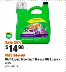 Home Depot GAIN Liquid Moonlight Breeze 107 Loads • offer