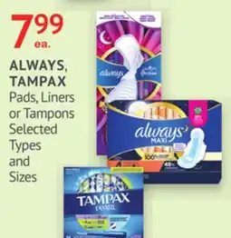 IDA Pharmacy ALWAYS, TAMPAX Pads, Liners or Tampons offer
