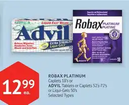 IDA Pharmacy ROBAX PLATINUM Caplets 18's or ADVIL Tablets or Caplets 52's-72's or Liqui-Gels 50's offer