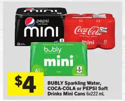 Foodland BUBLY Sparkling Water, COCA-COLA or PEPSI Soft Drinks Mini Cans offer