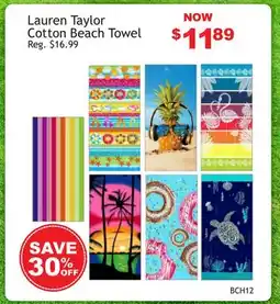 Oxford Mills Lauren Taylor Cotton Beach Towel offer