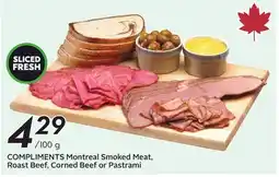 Sobeys COMPLIMENTS Montreal Smoked Meat, Roast Beef, Corned Beef or Pastrami offer