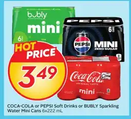 Sobeys COCA-COLA or PEPSI Soft Drinks or BUBLY Sparkling Water Mini Cans offer