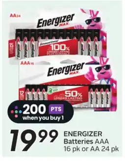 Sobeys ENERGIZER Batteries AAA 16 pk or AA 24 pk offer