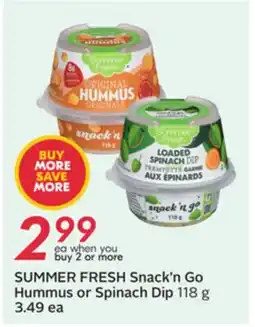 Sobeys Snack'n Go Hummus or Spinach Dip offer