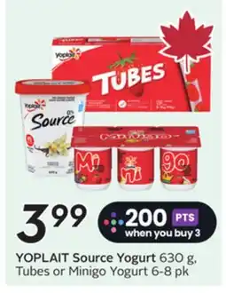 Sobeys Source Yogurt 630 g, Tubes or Minigo Yogurt offer