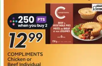 Sobeys COMPLIMENTS Chicken or Beef Individual Pot Pies offer