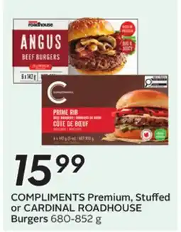 Sobeys COMPLIMENTS Premium, Stuffed or CARDINAL ROADHOUSE Burgers offer