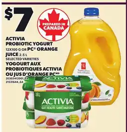 Independent Grocer ACTIVIA PROBIOTIC YOGURT, 12X100 G OR PC ORANGE JUICE, 2.5 L offer