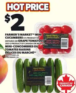 Independent Grocer FARMER'S MARKET MINI CUCUMBERS, 6'S OR GRAPE TOMATOES offer
