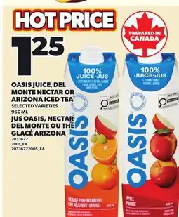 Independent Grocer OASIS JUICE, DEL MONTE NECTAR OR ARIZONA ICED TEA offer