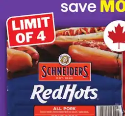 Food Basics SCHNEIDERS RED HOTS OR MAPLE LEAF TOP DOGS WIENERS offer