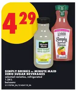 No Frills SIMPLY DRINKS or MINUTE MAID ZERO SUGAR BEVERAGES offer