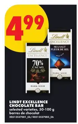 No Frills LINDT EXCELLENCE CHOCOLATE BAR offer