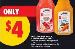 No Frills PC ORANGE JUICE, LEMONADE, or TEA offer