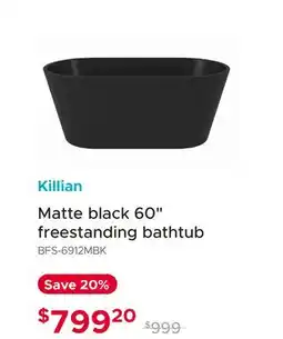 Bath Depot Killian Mate black 60 Freestanding bathtub offer