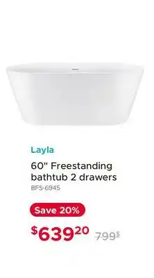 Bath Depot Layla 60 Freestanding bathtub 2 drawers offer
