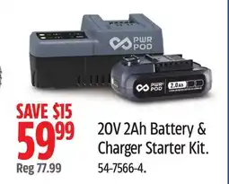 Canadian Tire PWR POD 20V 2Ah Battery & Charger Starter Kit offer