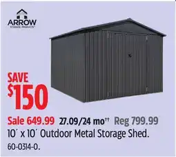 Canadian Tire Arrow Storage Products 10´ x 10´ Outdoor Metal Storage Shed offer