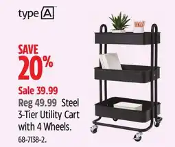 Canadian Tire Steel 3-Tier Utility Cart with 4 Wheels offer