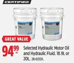 Canadian Tire Selected Hydraulic Motor Oil and Hydraulic Fluid offer