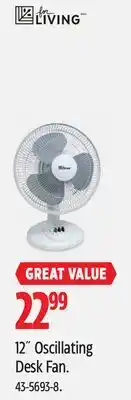 Canadian Tire For Living 12 Oscillating Desk Fan offer