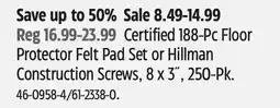 Canadian Tire Certified 188-Pc Floor Protector Felt Pad Set or Hillman Construction Screws offer