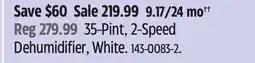 Canadian Tire 35-Pint, 2-Speed Dehumidifier, White offer