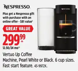 Canadian Tire Vertuo Up Coffee Machine offer