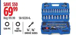 Canadian Tire Mastercraft 128-PC 60 TEETH ¼ , ⅜ DRIVE SIZES offer
